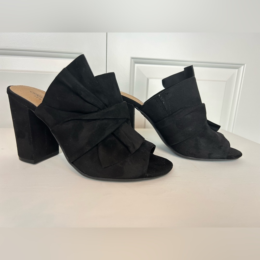 CHRISTIAN SIRIANO Black Faux Suede High Heel Mules Shoes